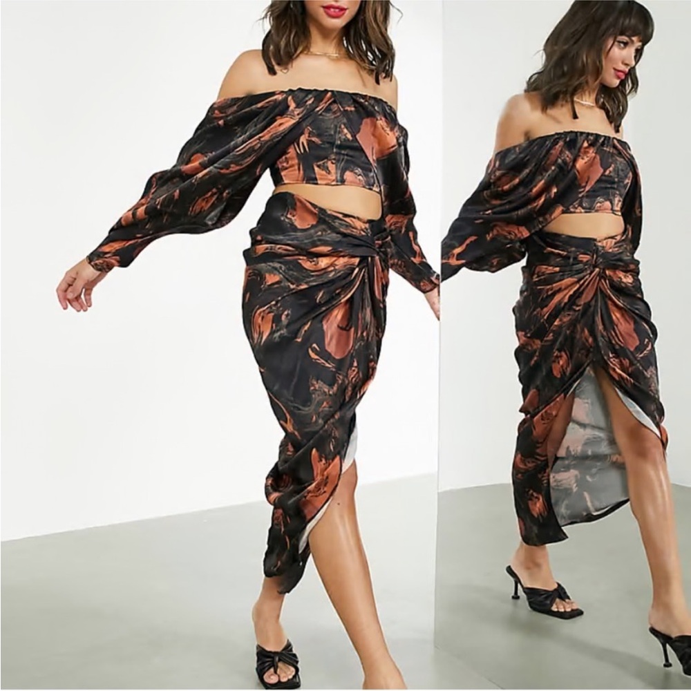 NWT - ASOS EDITION SATIN DRAPED MIDI SKIRT AND CROP TOP SET